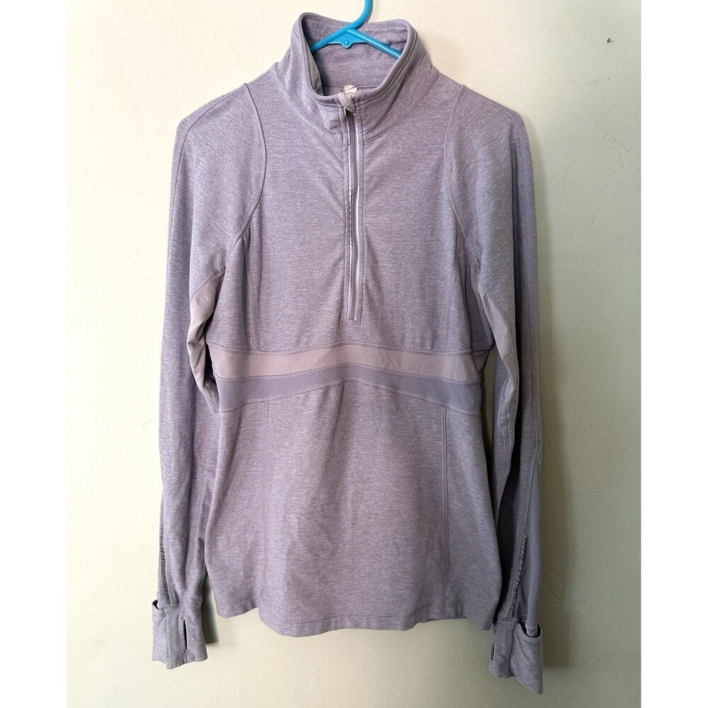 lululemon athletica 1/2 Zip Pullover Gray purple Thumbholes Pockets Women’s 10